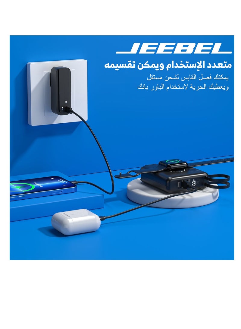 جيبيل باور بانك لاسلكي 10الف م امبير متعدد الاستخدامات مزود بشاحن جداري وكيبل تايب سي وكيبل لاينتنغ ومنفذين USB ومنفذ PD - Image 4
