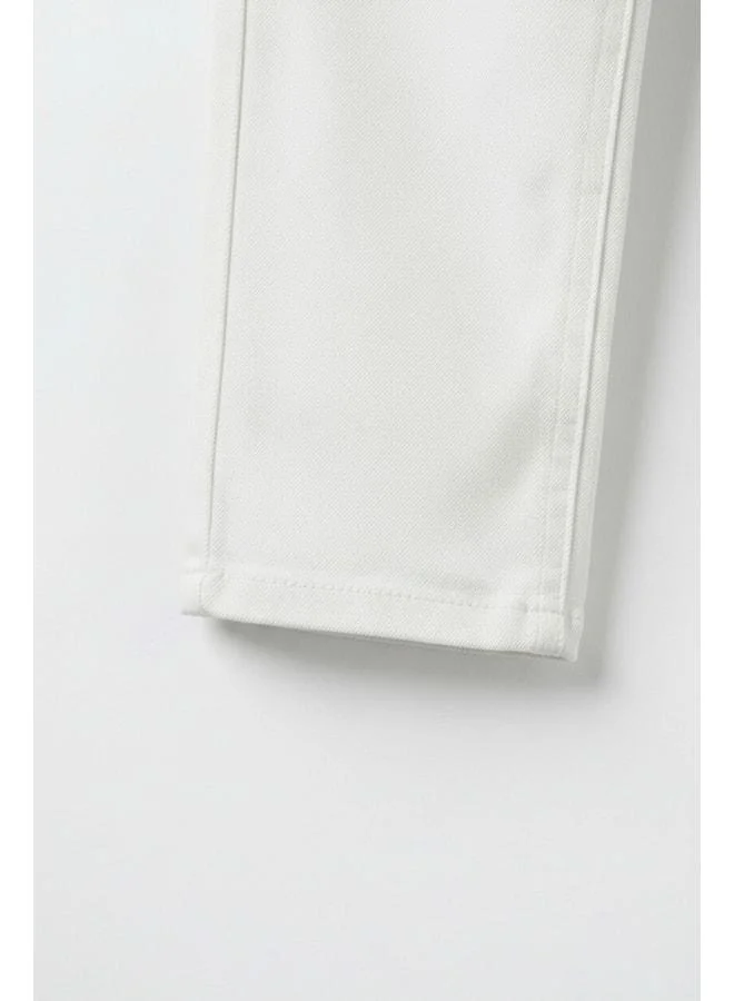Magu Unisex Kids' Plain White Cotton Pants - Denim-Look with Pockets