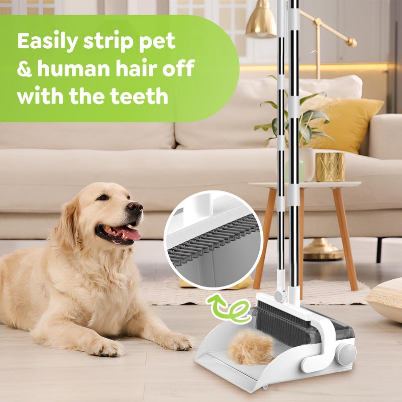 CleanMattix DustDockPro: Broom and Dustpan Set with Trashcan - Long Handle Upright Dust Pan with Teeth Comb, Angled Bristles for Pet Hair Removal, Compact Cleaning Kit for Kitchen Home Tiles Hard Floors - Image 3