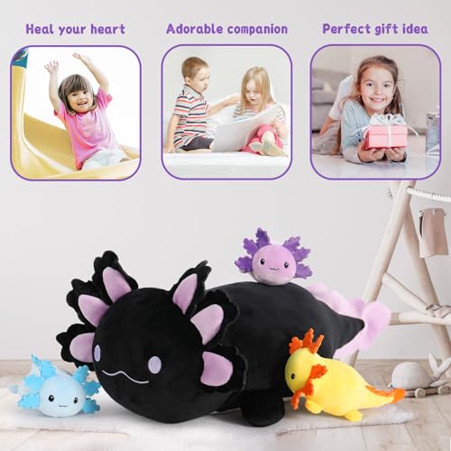 MaoGoLan 4Pcs Giant Axolotl Plush with 3 Babies Inside-23.5" Large Ultra Soft Axolotl Stuffed Animals Throw Pillow-Squishy Stuffed Axolotl Plush Collection Gift for Axolotl Lover,Kids,Teens,Black - Image 5