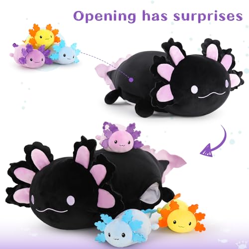 MaoGoLan 4Pcs Giant Axolotl Plush with 3 Babies Inside-23.5" Large Ultra Soft Axolotl Stuffed Animals Throw Pillow-Squishy Stuffed Axolotl Plush Collection Gift for Axolotl Lover,Kids,Teens,Black - Image 2