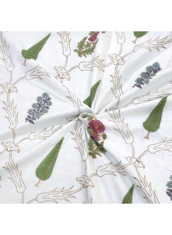 TOAI Art Jaipuri Dohar Quilt For 500 TC Summer Hand Block Printed 3 Layers Reversible 100% Mulmul Cotton Flannel Filling Single Size 60" X 90" Adil Jaal (White Blue Green) - Image 3