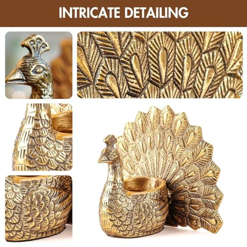 BEHOMA Aluminium Dancing Peacock Figurine Pair for Love & Good Luck | Home Décor Tabletop Showpiece with Scented Votive Candles | Valentine, Anniversary & Wedding Gift for Couples | Set of 2, Gold - Image 4