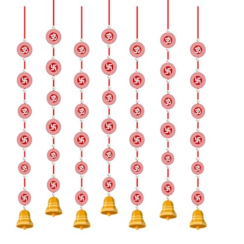 Genxtra® Set of 2 Om & Swastik Hanging Toran Wall Decor with Bells for Home Entrance Door | Spiritual Latkan for Diwali, Pooja Room, Temple & Festive Decoration | Traditional Red Decorative Hanging - Image 1