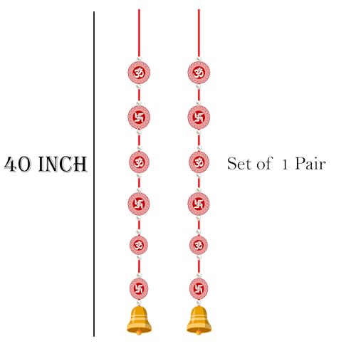 Genxtra® Set of 2 Om & Swastik Hanging Toran Wall Decor with Bells for Home Entrance Door | Spiritual Latkan for Diwali, Pooja Room, Temple & Festive Decoration | Traditional Red Decorative Hanging - Image 5
