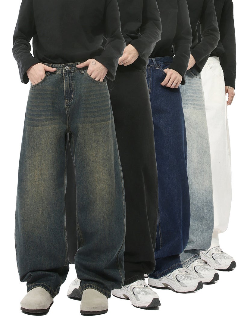 Mtlclothes Men'S Clothing | Multi-Color American Retro Distressed Washed Scimitar Jeans Casual Wide-Leg Pants - Image 2