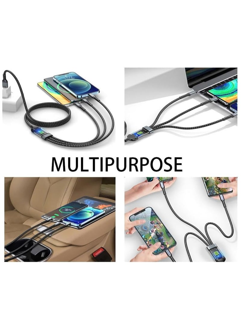 Generic - 100W Fast USB Cable Charger, 3-in-1 Multi Charging, Multi Charging Cables. USB to Micro, Type-C, Lightning Data Transfer Cable with LED Indicator Multiple Charger Adapter Cord (120CM) - Image 1