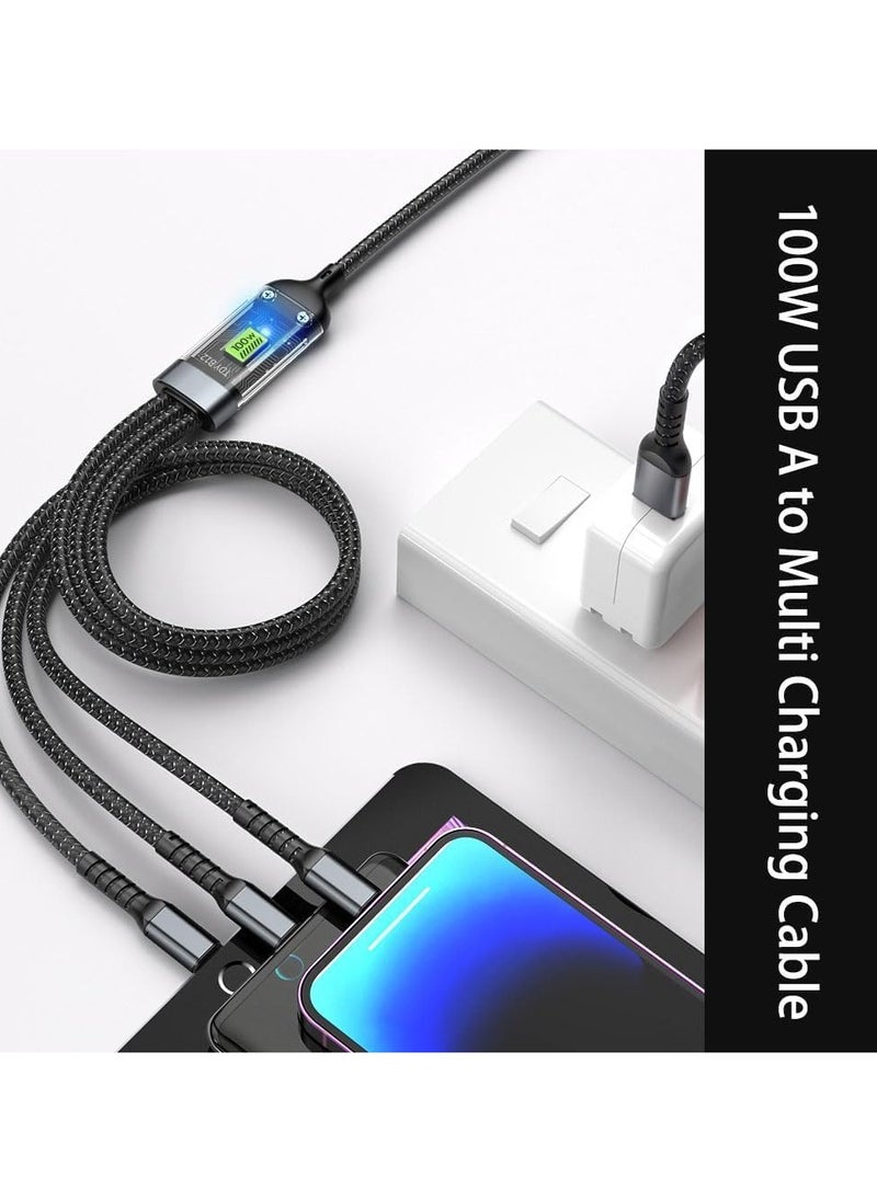 Generic - 100W Fast USB Cable Charger, 3-in-1 Multi Charging, Multi Charging Cables. USB to Micro, Type-C, Lightning Data Transfer Cable with LED Indicator Multiple Charger Adapter Cord (120CM) - Image 1