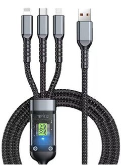 100W Fast USB Cable Charger, 3-in-1 Multi Charging, Multi Charging Cables. USB to Micro, Type-C, Lightning Data Transfer Cable with LED Indicator Multiple Charger Adapter Cord (120CM)