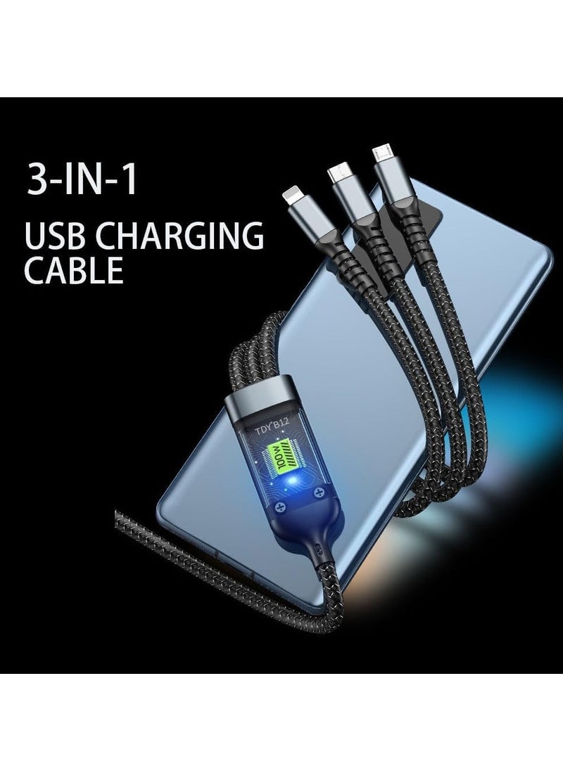 Generic - 100W Fast USB Cable Charger, 3-in-1 Multi Charging, Multi Charging Cables. USB to Micro, Type-C, Lightning Data Transfer Cable with LED Indicator Multiple Charger Adapter Cord (120CM) - Image 1