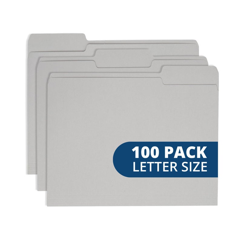 Blue Summit Supplies 100 Blue Summit Supplies Gray File Folders Letter Size - Durable 11pt Grey Folders, 1/3 Cut 3 Tabs Gray Folders, Holds Letter Size Documents - Image 1