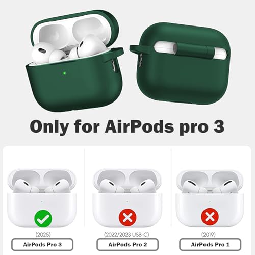 LIRAMARK Silicone Soft Case Cover with Buckle for Airpods Pro 3, Apple airpods pro 3rd Generation case (Green) - Image 3