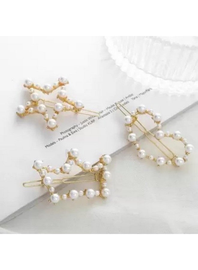 DN Creation Set of 6 Stylish Pearl Korean Rhinestone Metal Hair Clips Pins for Women and Girls - Image 5