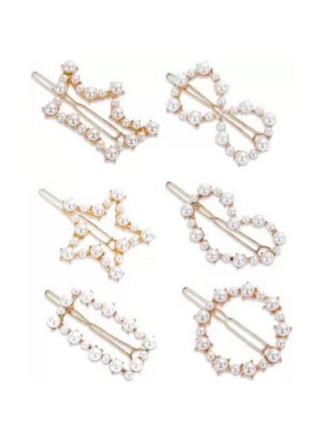 DN Creation Set of 6 Stylish Pearl Korean Rhinestone Metal Hair Clips Pins for Women and Girls - Image 1