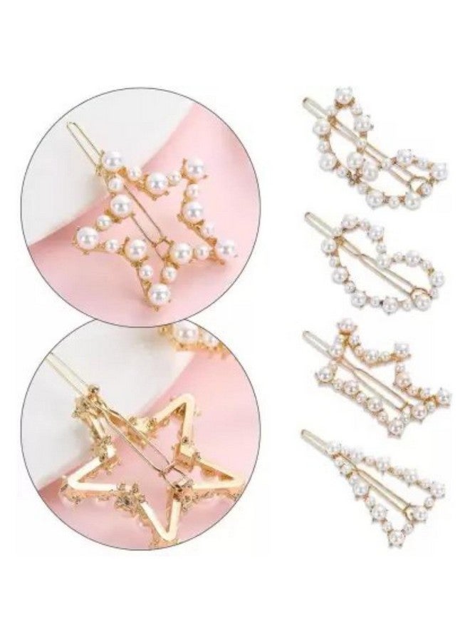 DN Creation Set of 6 Stylish Pearl Korean Rhinestone Metal Hair Clips Pins for Women and Girls - Image 3
