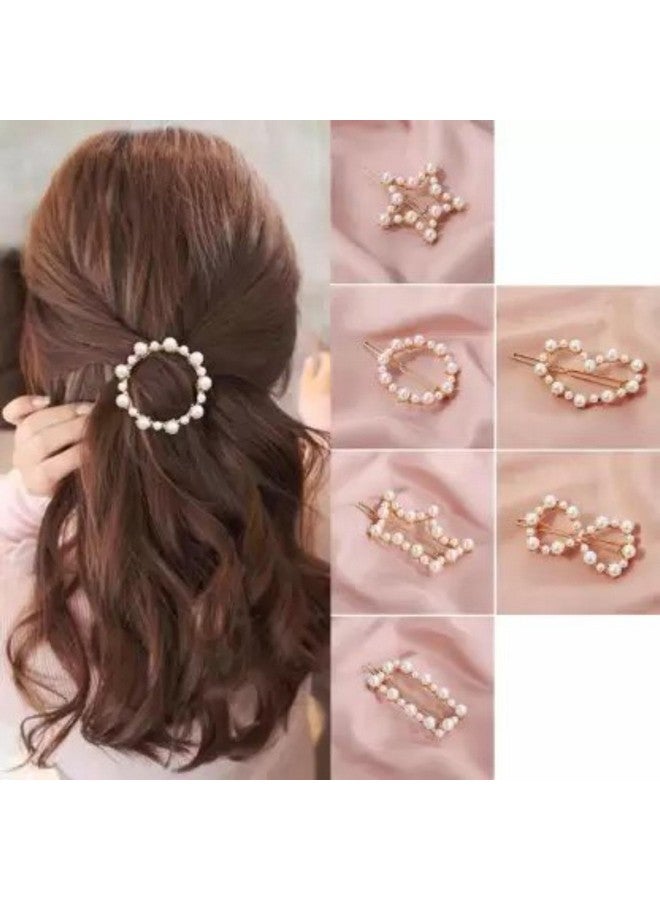 DN Creation Set of 6 Stylish Pearl Korean Rhinestone Metal Hair Clips Pins for Women and Girls - Image 2