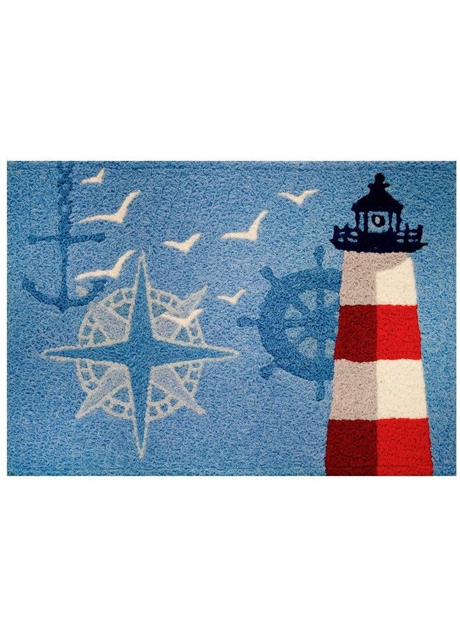 Jellybean - Ocean Outpost Red White Lighthouse Compass Anchor Accent Rug - Image 1