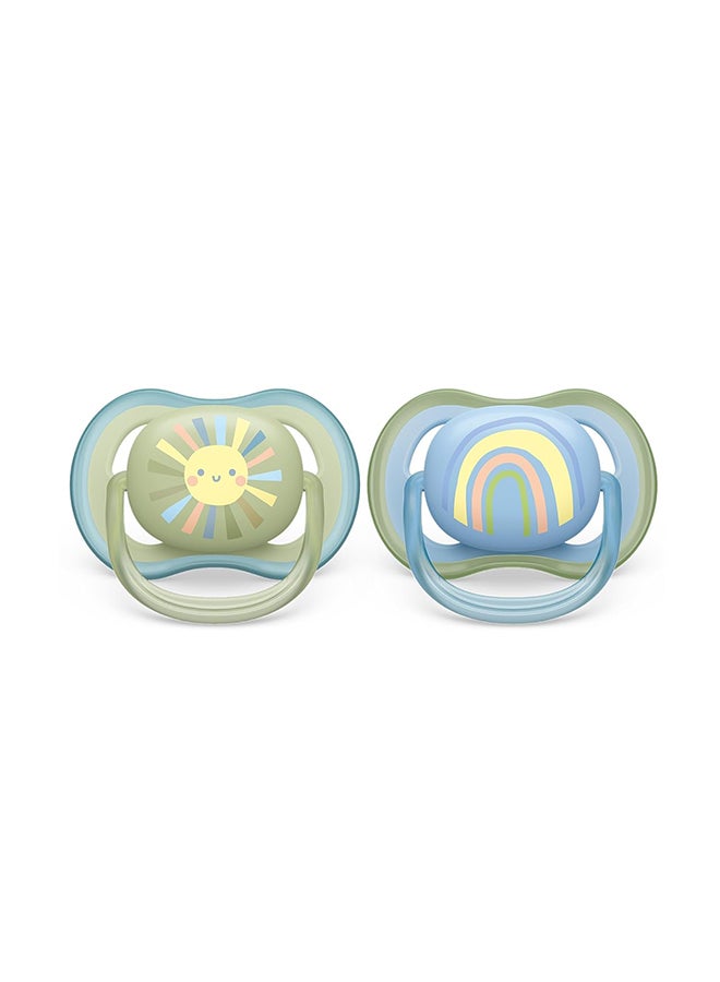 Philips Avent Ultra Air Soother - 2 x Light, Breathable Baby Soothers for Babies Aged 0‑6 Months, BPA-Free with Steriliser Carry Case (Model SCF085/58) - Image 1