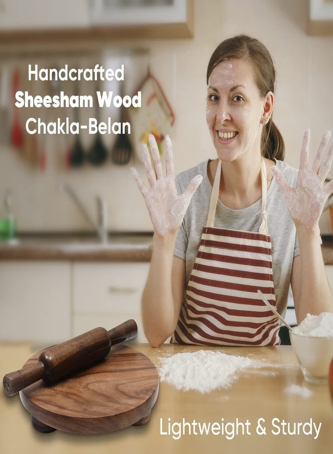 CRAFTY ESSENTIALS Sheesham Wood Chakla Belan Set 10 Inch Rolling Board and 12-Inch Rolling Pin for Roti, Chapati, and Kitchen Use, Brown - Image 3