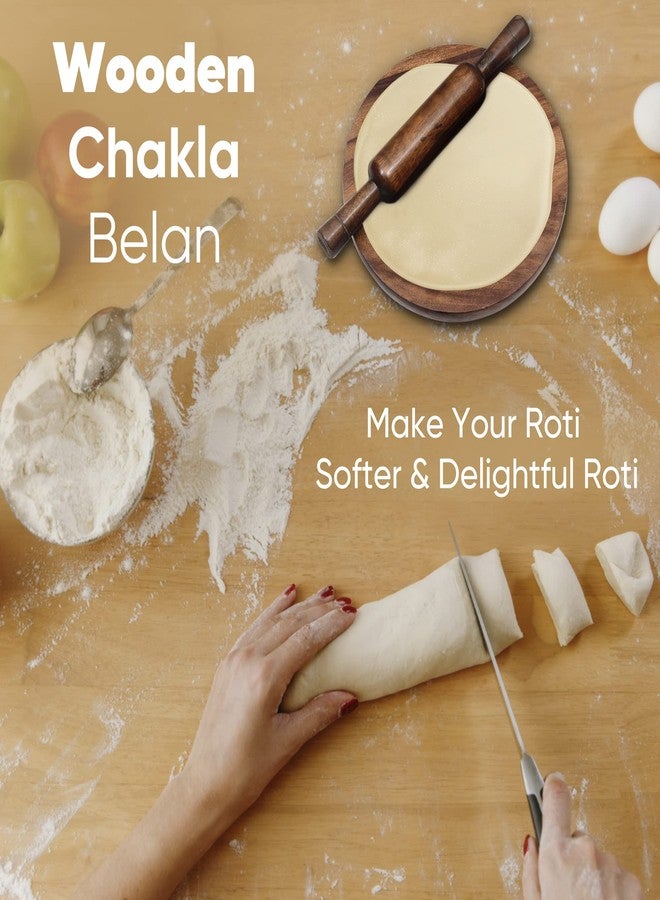 CRAFTY ESSENTIALS Sheesham Wood Chakla Belan Set 10 Inch Rolling Board and 12-Inch Rolling Pin for Roti, Chapati, and Kitchen Use, Brown - Image 2