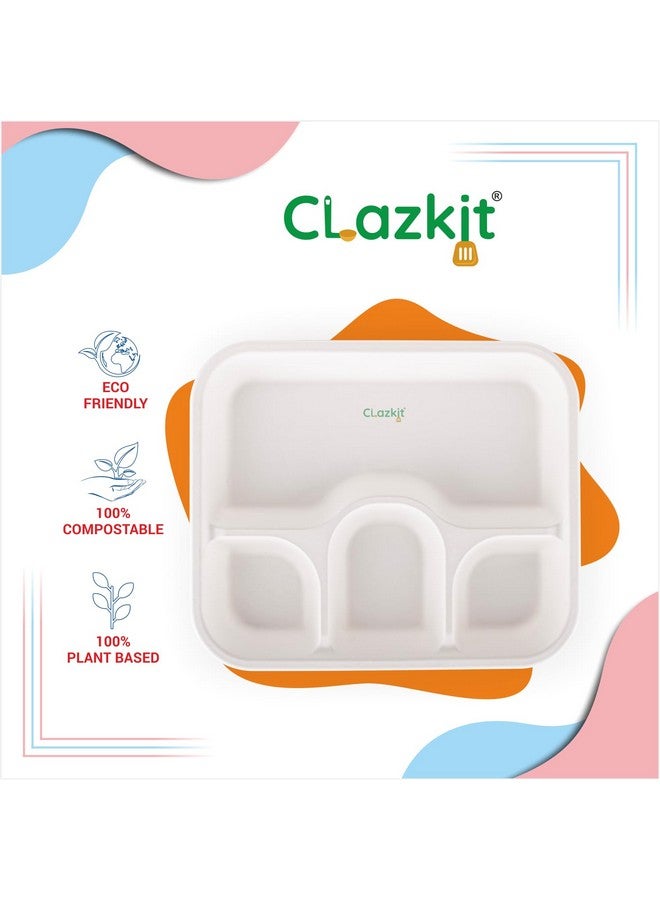 Clazkit مجموعة كلزكيت 25 قطعة، صينية وجبات ذات 4 أقسام قابلة للتصرف | أطباق باجاس قابلة للتحلل | أطباق عشاء صديقة للبيئة قابلة للتحلل | أطباق حفلات، زفاف، مناسبات - Image 5