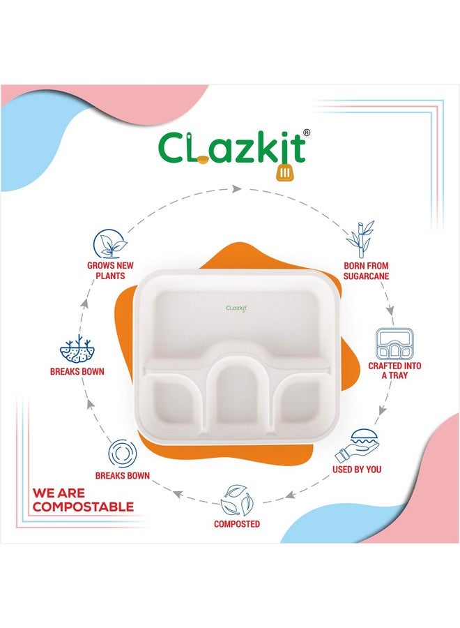 Clazkit مجموعة كلزكيت 25 قطعة، صينية وجبات ذات 4 أقسام قابلة للتصرف | أطباق باجاس قابلة للتحلل | أطباق عشاء صديقة للبيئة قابلة للتحلل | أطباق حفلات، زفاف، مناسبات - Image 4