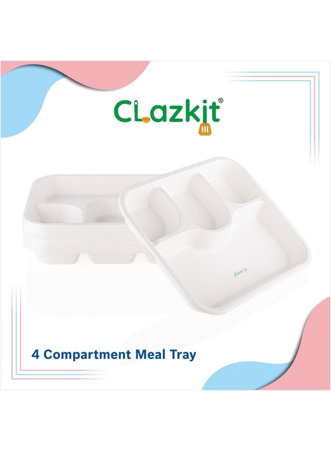 Clazkit مجموعة كلزكيت 25 قطعة، صينية وجبات ذات 4 أقسام قابلة للتصرف | أطباق باجاس قابلة للتحلل | أطباق عشاء صديقة للبيئة قابلة للتحلل | أطباق حفلات، زفاف، مناسبات - Image 2