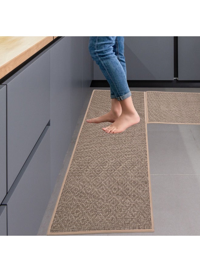 MEKITON Set of 2 PCs Premium Anti Fatigue Kitchen Mat, Non Slip Natural Rubber Mats, Washable Runner Rugs for Kitchen Floor Front of Sink, Laundry Room  45X120CM + 45X75CM (Beige) - Image 1