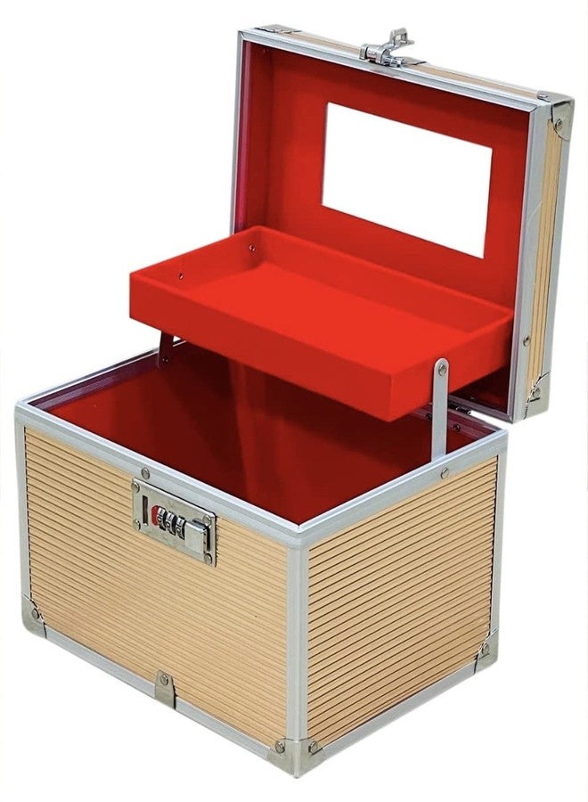 Adson Professional Beauty Make Up Cosmetic Vanity Box (Gold) - Image 3