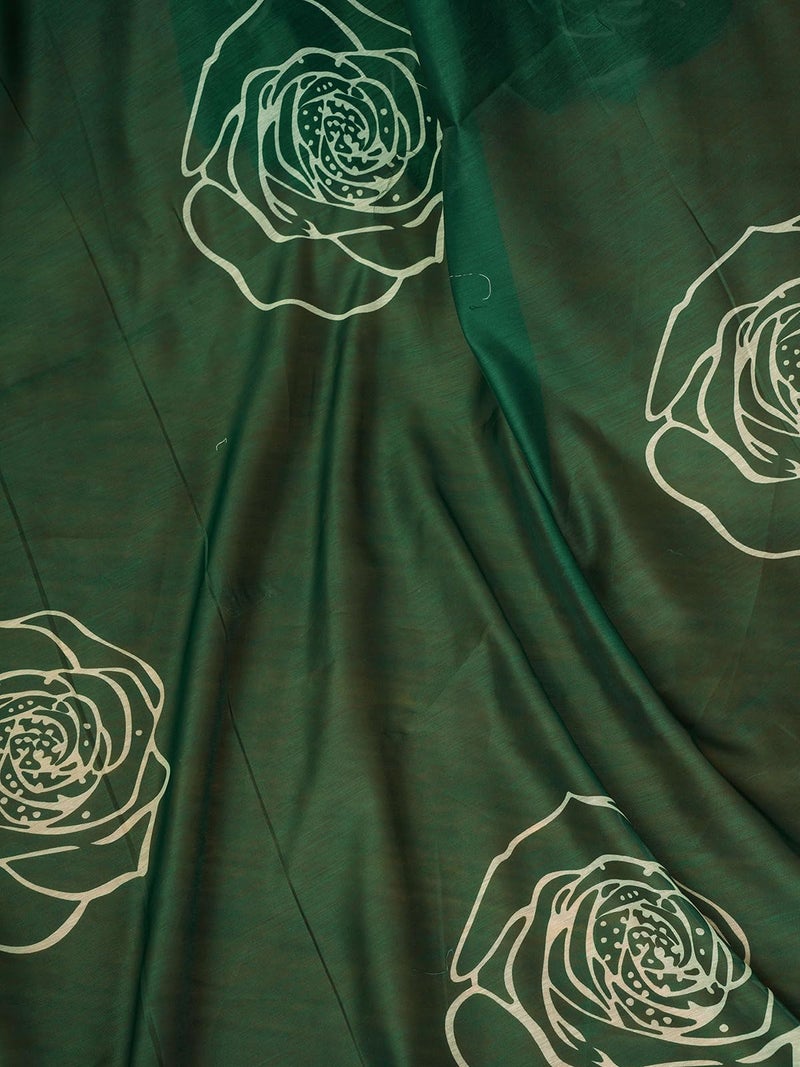 Satrani Women's Chanderi Cotton Printed Ready To Wear One Minute Pre Pleated Readymade Saree with Unstitched Blouse Piece (32RS306N_Dark Green) - Image 5