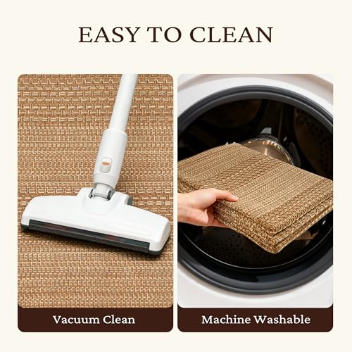 MatEssenz 2x6 Washable Runner Rug, Textured Natural Woven Low-Profile Hallway Runner with Non-Slip Backing, Neutral Brown, for Kitchen, Laundry Room, Entryway - Image 4