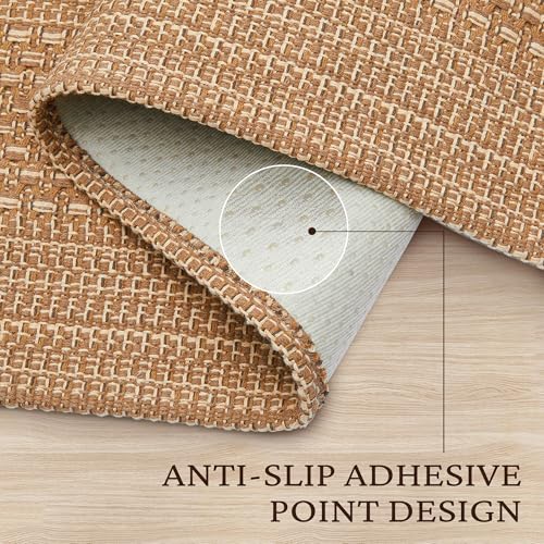 MatEssenz 2x6 Washable Runner Rug, Textured Natural Woven Low-Profile Hallway Runner with Non-Slip Backing, Neutral Brown, for Kitchen, Laundry Room, Entryway - Image 3