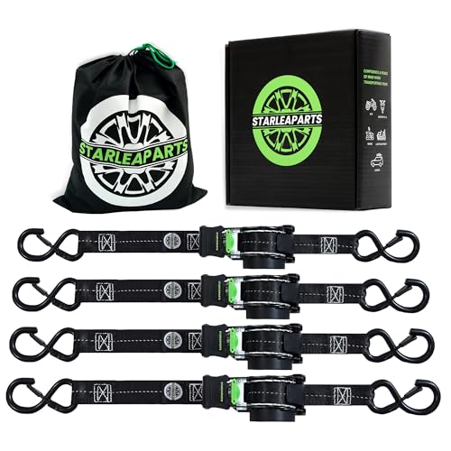 STARLEAPARTS Retractable Ratchet Straps(4PK) - 1,500lb Break Strength, Ratchet Straps Heavy Duty with Rubber Coated Handle, Perfect Auto Ratchet Straps for Motorcycle, Kayak and Trucks (Black) - Image 1