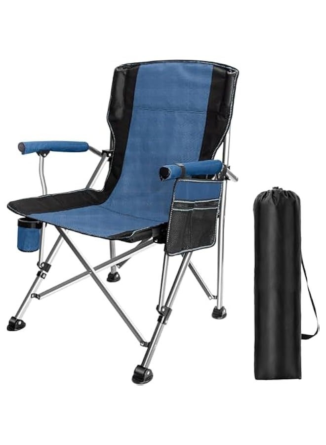 TRASSLE Portable Camping Chair Folding Heavy Duty Quad Outdoor Large Chairs Support 330 lbs High Back Padded Thicken Oxford with Armrests, Storage Bag, Cup Holder, Carry Bag for Outside  - Image 1