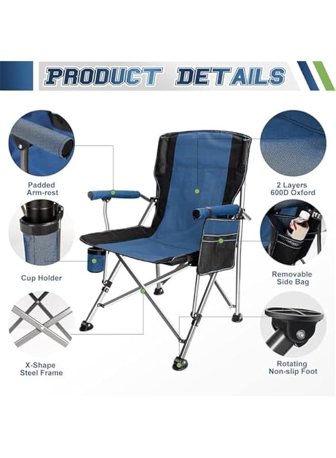 TRASSLE Portable Camping Chair Folding Heavy Duty Quad Outdoor Large Chairs Support 330 lbs High Back Padded Thicken Oxford with Armrests, Storage Bag, Cup Holder, Carry Bag for Outside  - Image 3