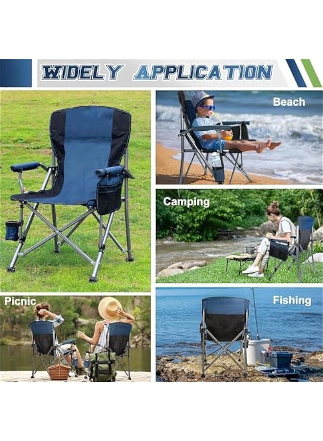 TRASSLE Portable Camping Chair Folding Heavy Duty Quad Outdoor Large Chairs Support 330 lbs High Back Padded Thicken Oxford with Armrests, Storage Bag, Cup Holder, Carry Bag for Outside  - Image 4