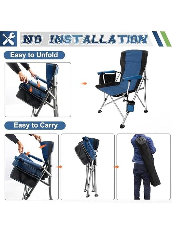 TRASSLE Portable Camping Chair Folding Heavy Duty Quad Outdoor Large Chairs Support 330 lbs High Back Padded Thicken Oxford with Armrests, Storage Bag, Cup Holder, Carry Bag for Outside  - Image 5