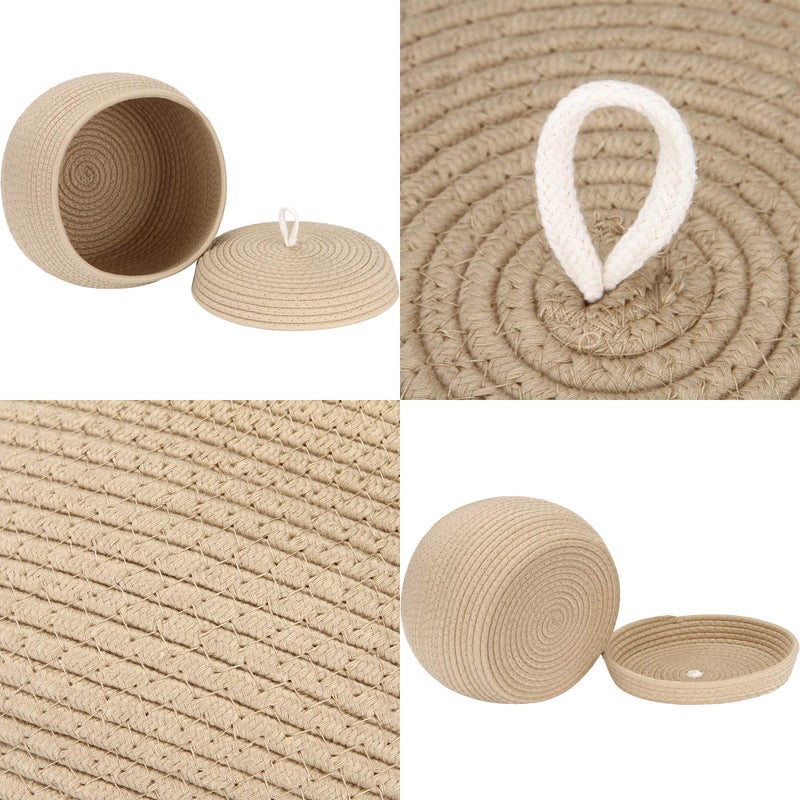 Sea Team Round Cotton Rope Storage Basket with Lid, Decorative Woven Storage Bin, Pot, Caddy, Organizer, Container for Snacks, Towels, Plants, 10 x 7.5 Inches (Small Size, Khaki) - Image 4