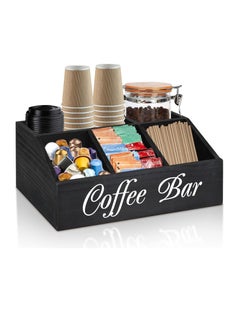 Hihonor Coffee Station Organizer for Counter, Wood Coffee Pods Holder Storage Basket, Coffee and Tea Condiment Storage Organizer, Rustic Coffee Bar Decor for Coffee Accessories Organizer  - Image 1