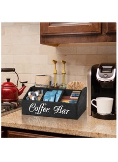 Hihonor Coffee Station Organizer for Counter, Wood Coffee Pods Holder Storage Basket, Coffee and Tea Condiment Storage Organizer, Rustic Coffee Bar Decor for Coffee Accessories Organizer  - Image 2