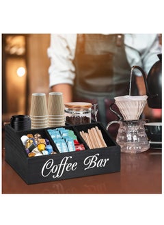 Hihonor Coffee Station Organizer for Counter, Wood Coffee Pods Holder Storage Basket, Coffee and Tea Condiment Storage Organizer, Rustic Coffee Bar Decor for Coffee Accessories Organizer  - Image 3