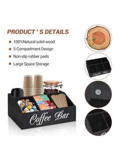 Hihonor Coffee Station Organizer for Counter, Wood Coffee Pods Holder Storage Basket, Coffee and Tea Condiment Storage Organizer, Rustic Coffee Bar Decor for Coffee Accessories Organizer  - Image 4