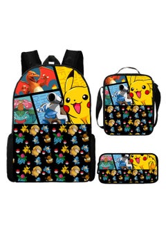 Pikachu New Cartoon Anime Student Backpack Three-Piece Set 29*42*16cm 