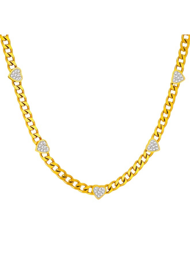 لادة عالية الجودة من فولاذ مطلي بالذهب عيار 18 على شكل قلوب صغيرة مزينة بالأحجار