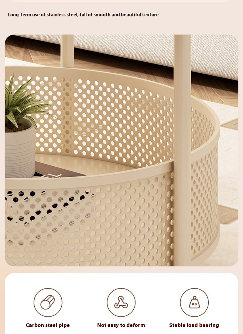 Sharpdo - Double Round Coffee Table,Cream Style Glass Side Table, Living Room Center Table,Combination with Universal Wheels for Mobility - Image 1