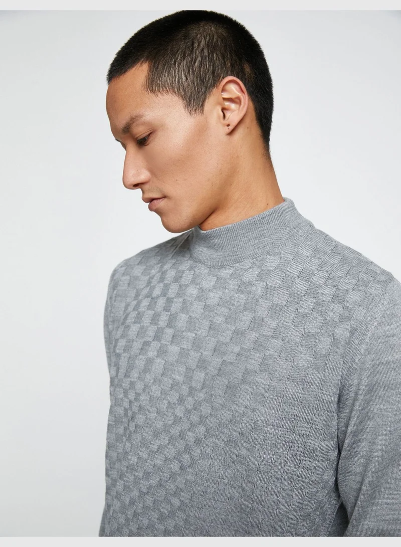 KOTON Basic Knitwear Sweater Half Turtleneck Long Sleeve Geometric Patterned
