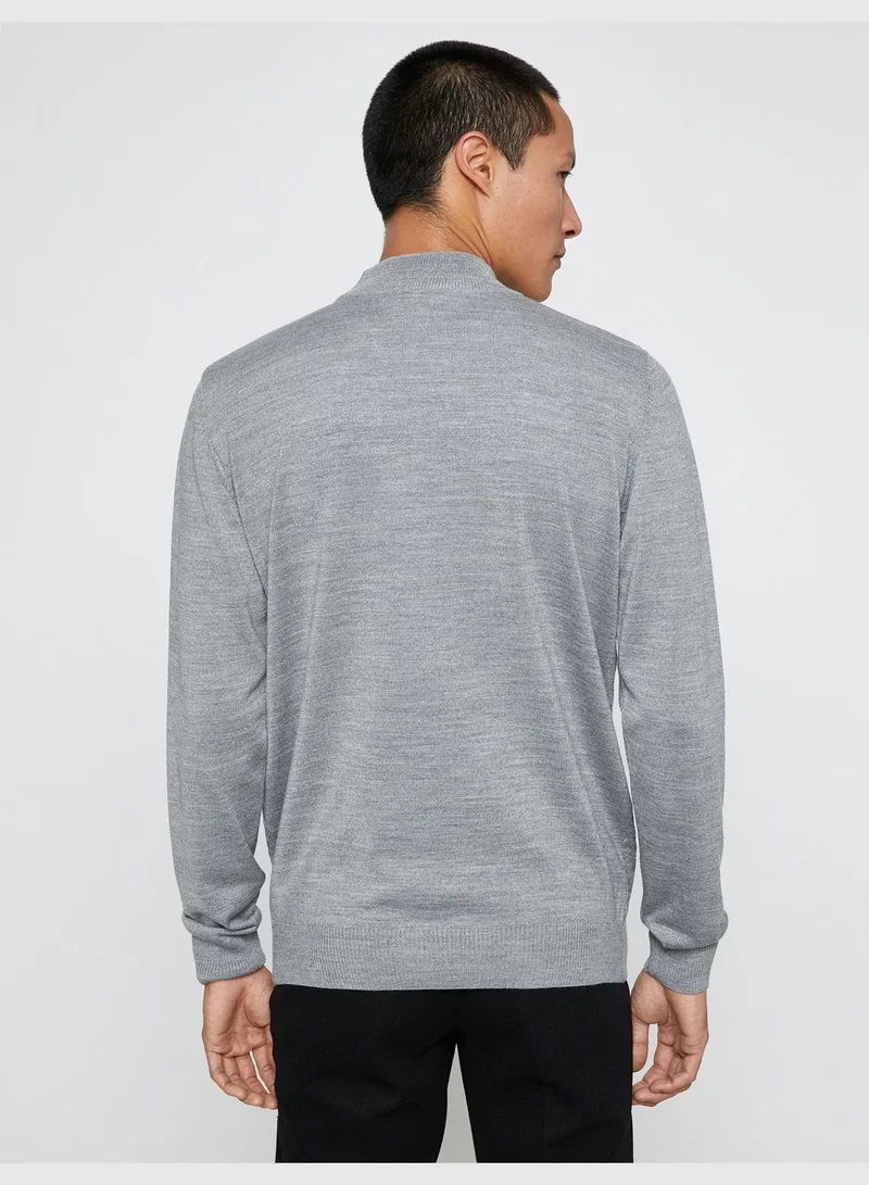 KOTON Basic Knitwear Sweater Half Turtleneck Long Sleeve Geometric Patterned