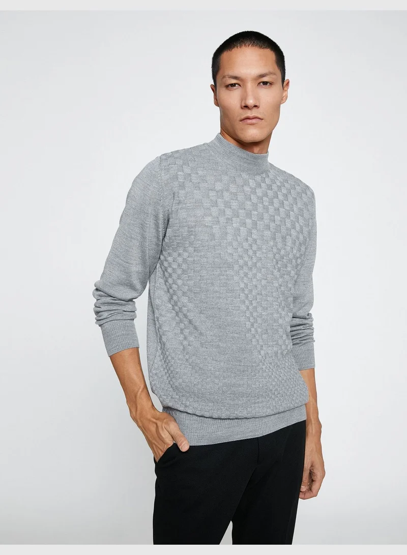KOTON Basic Knitwear Sweater Half Turtleneck Long Sleeve Geometric Patterned