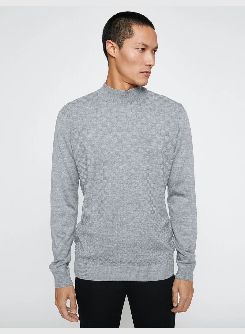 KOTON Basic Knitwear Sweater Half Turtleneck Long Sleeve Geometric Patterned