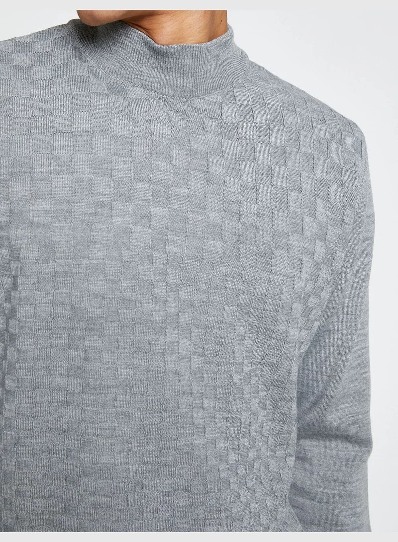 KOTON Basic Knitwear Sweater Half Turtleneck Long Sleeve Geometric Patterned